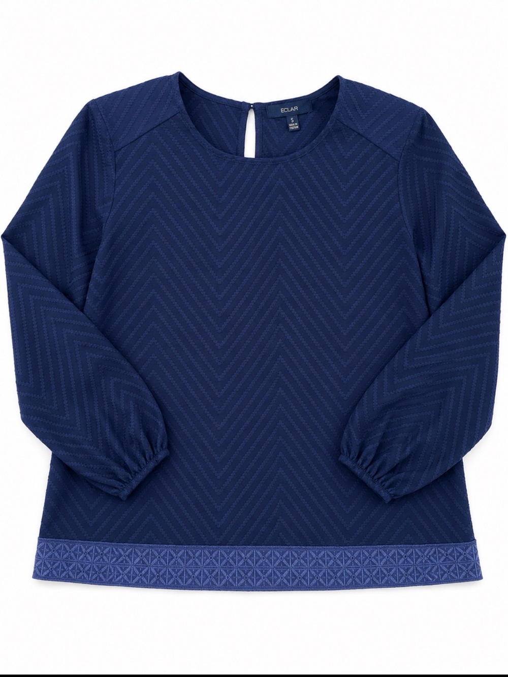 Eclair Navy Textured Balloon Sleeve Blouse Women’s Small Boho Career Top Size S